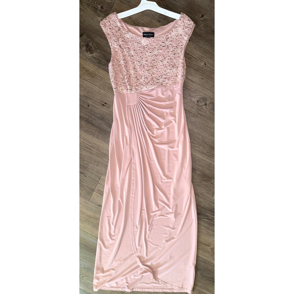 Connected Apparel Womens Pink Lace Sequin Faux Wrap Gown Dress Size 10 Formal